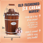 Nostalgia Electric Ice Cream Maker With 6 Qt Capacity - Old Fashioned Ice Cream Machine Makes Frozen Yogurt or Gelato in Minutes- Vintage Wooden Style Ice Cream Maker with Aluminum Canister- Dark Wood
