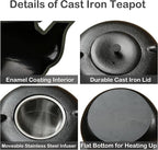67.6oz Large Cast Iron Teapot and Cups Set, Black Enameled Tea Kettle for Stovetop, Heavy and Durable Tea Pot with Stainless Steel for Loose Tea, Chinese Tea Set for Gift, 2000ML