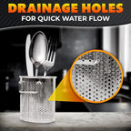 Chopstick Dishwasher Basket 3.5x2.7x3.9" – Stainless Steel Chopstick Holder for Dishwasher with Hooks, Oval Design Rust-Resistant Perforated Utensil Caddy for Straws, Teaspoons & Small Kitchen Tools