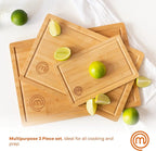 MasterChef Bamboo Cutting Boards for Kitchen, Wooden Cutting Board Set of 3, Natural, Organic & Food Safe Surface, Reversible Large, Medium & Small Wooden Chopping Boards with Juice Grooves