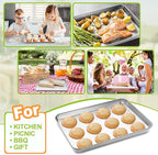 Baking Sheet Set of 2 - CEKEE Stainless Steel Cookie Sheet Baking Pan, Size 10 x 8 x 1 inch, Non Toxic & Heavy Duty & Mirror Finish & Rust Free & Easy Clean