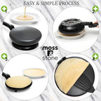 Moss & Stone Cordless Electric Crepe Maker With Auto Power Off, On/Off Switch & Dual Temperature Setting, 8 Inch Portable Crepe Maker & Non-Stick Dipping Plate, Nonstick Coating Pan