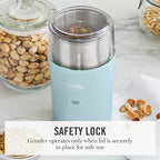 Martha Stewart Electric Coffee & Spice Grinder, Dual 2.5oz Removable Bowls, Storage Lids, Stainless Steel Blades, One Touch Pulse Control, 2-in-1 Compact, Beans & Spices, Herbs & Nuts, Sky Blue
