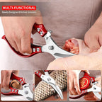 MAD SHARK Professional Heavy Duty Poultry Shears - Kitchen Shears for Spatchcocking Chicken and Meat Cutting, Multi-Purpose Kitchen Scissors for Food, Spring-loaded (Red)