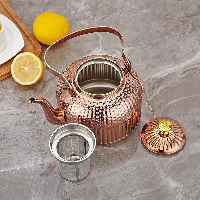 SANQIAHOME Antique 1.4L (45 Oz) Stainless Steel Teapot with Infuser Copper