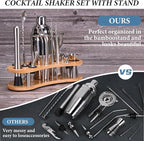 Cocktail Shaker Set, 19 Piece Bartender Kit, Silver, Bar Tool Set with Cocktail Shaker, Mixer Spoon, Measuring Cup, Strainer, Muddler, Corkscrew, Tongs