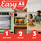 Gourmia French Door Air Fryer Oven - 37 Qt Large Capacity Convection Toaster Oven, FryForce 360°, Digital Display, 12 Cooking Presets, Dehydrate, Fits 13” Pizza, Dishwasher-Safe, Green