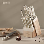 CAROTE 14 Pieces Knife Set with Block, Forged, High Carbon Stainless Steel Sharp Blade Block Knife Set, Dishwasher Safe Cutlery, Cream (Pack of 2)