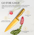 STYLED SETTINGS White and Gold Knife Set with Block – 14-PC Full Tang Titanium-Coated Stainless Steel Gold Knives and White Knife Block with Built-In Sharpener – Luxury Kitchen Accessories