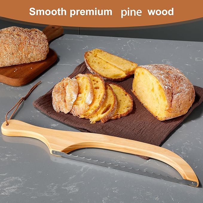 RAPSAKEMOH Sourdough bread knife, Bread slicer for homemade bread,15.7" Serrated, Bow Design, Easy Cutting, Suitable for More Foods