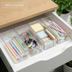 8 PACK Drawer Organizer Bins Bathroom Deep Drawer Organizer Tray for Cutlery Vanity Make-up, Clear Stackable Storage Bins for Kitchen Cabinet Closet Counter Organization and Storage