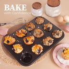 CARTMAN 1 Muffin Pan with 200 Cupcake Liners, Nonstick 12-Cup Muffin Tin, Carbon Steel Cupcake Pan for Baking Muffins, Egg Bites, Brownies & More