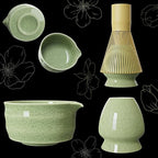 8-Piece Matcha Whisk Set – Ceramic Bowl & Bamboo Tools, Complete Japanese Matcha Tea Ceremony Kit, Green Speckled Chawan with Spout, Matcha Starter Set for Home Rituals & Gifts