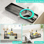 HapiRm Sponge Holder for Kitchen Sink - Self-draining Sink Caddy with Brush and Dishcloth Holders, Stainless Steel Kitchen Organizer for Countertop - Black
