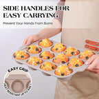 2 Pcs Silicone Muffin Pans for Baking with Metal Reinforced Frame, Nonstick Cupcake Tray for Oven, 12 Cups Regular and 24 Cups Mini Size Silicone Molds for Egg Bites (Brown, Cream)