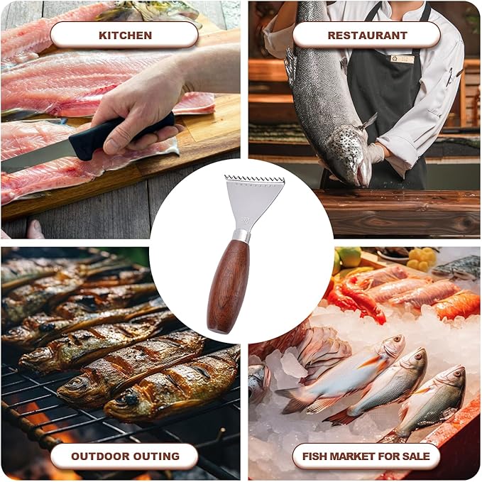 2 Pack Fish Scale Remover, 304 Stainless Steel Fish Scaler Scraping Tool, Serrated Fish Cleaning Tools,Sharp Fish Descaler Tool for Restaurant Chef and Home Cooking Seafood Tools