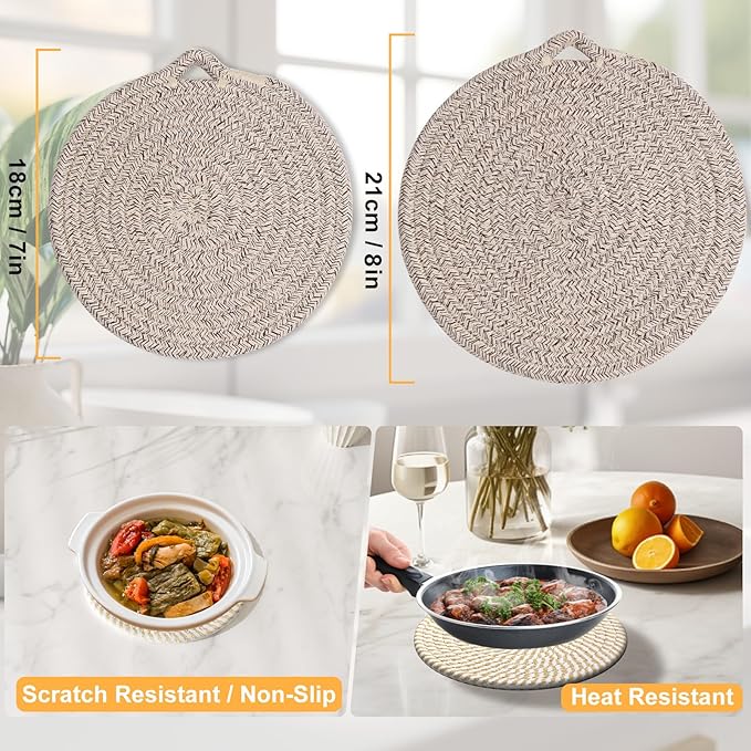 8" Trivets for Hot Dishes, 6 Pack Hot Pads for Kitchen Counter & Dining Table, Heat Resistant | Scratches | Stains Cotton Trivets for Hot Pots and Pans