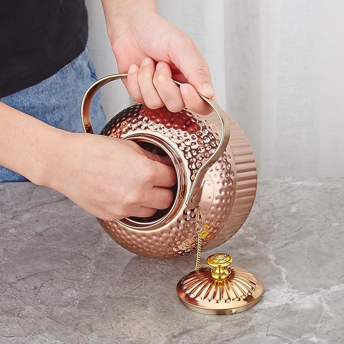 SANQIAHOME Antique 1.4L (45 Oz) Stainless Steel Teapot with Infuser Copper