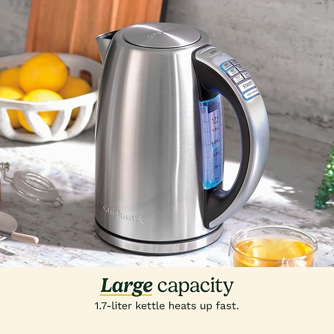 Cuisinart PerfecTemp 1.7-Liter Electric Kettle, Cordless Electric Tea Kettle, 1500W for Fast Heat-Up, 6 Preset Temperatures, 30-Minute Keep Warm, Stay Cool Nonslip Handle, CPK-17P1
