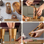 2 Pack Wooden Salt and Pepper Grinder Set — 8 Inch Refillable Salt and Pepper Shakers — Manual Spice Mills with Clear View Window — Ceramic Grinder, Adjustable Coarseness