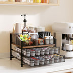 Homsorout Coffee Bar Organizer - Coffee Station for Countertop, Metal and Wood K Cup holder Storage Basket for Coffee Pods, Syrup, Cups, Stirrer, Coffee Condiment, Tea Organizer, Black and Brown