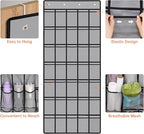 NiHome Multi-Functional 35 Pockets Door Hanging Organizer for Stanley Tumbler in Kitchen, Pantry, Bathroom, Large Capacity Elastic Mesh Secure Storage Water Bottle Cup Holder, Foldable for Home (Gray)