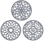 SMARTAKE 3 Set Silicone Trivet Mats, Multi-Use Carved Trivet Mat, Insulated Non-Slip Durable Kitchen Mats, Flexible Modern Kitchen Table Mat, for Hot Dishes, Pots, Dining Countertop, Grey, STM413H