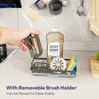 SWTYMIKI Sink Caddy Sponge Holder - Kitchen Sink Organizer with High Brush Holder for Countertop to Hold Dish Soaps and Sponges, Stainless Steel, Green
