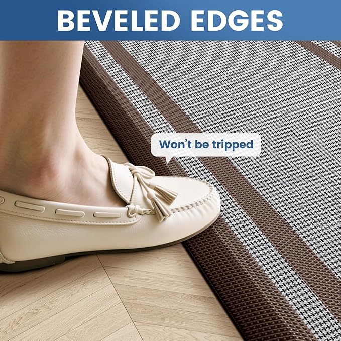 KitchenClouds [2 PCS Kitchen Rugs Cushioned Anti-Fatigue Kitchen Mats for Floor Waterproof Kitchen Rug Set Non-Slip Comfort Standing Mat for Office, Sink, Laundry 20"×30"+20"×60",Chocolate