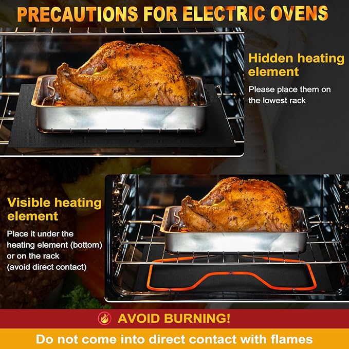 2 Pack Oven Liners for Bottom of Oven, 17"x25" Heavy Duty Non-Stick Oven Liner Mat, Reusable Heat Resistant Grill & Baking Mat, BPA/PFOA Free Roaster Liners, Fits Electric, Gas, Toaster Ovens (Black)