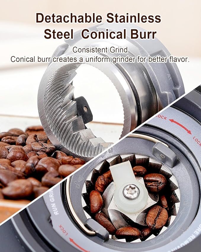MOKKOM Coffee Grinder with Removable Coffee Scale via Bluetooth Connectivity, Anti-static Conical Burr Coffee Bean Grinder, 31 Precise Settings for French Press/Cold Brew/Pour Over/Drip/Espresso
