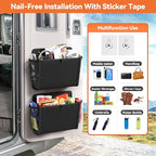 2 Pack Wall Hanging Storage Organizer, Wall Pocket Hanging Bag with Large Pockets & Sticky Adhesive Tape Wall Mounted Storage Door organizer for RV Camper Kitchen Office Black