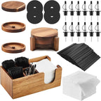 Mifoci Bar Glass Rimmer Bartender Tool with 12 Pcs Stainless Steel Classic Bottle Pourer Bar Caddy with 6 Compartment 1000 Pcs Coffee Cocktail Stirrers 200 Napkin (3 Tier,Multifunctional Acacia Wood)