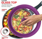Modern Innovations Universal Lids (Set of 2) Fits 7 to 12-Inch Cookware, Silicone Replacement Pan Lid, Glass Top Covers for Skillets, Pots, Frying Pans, Cast Iron - Lavender