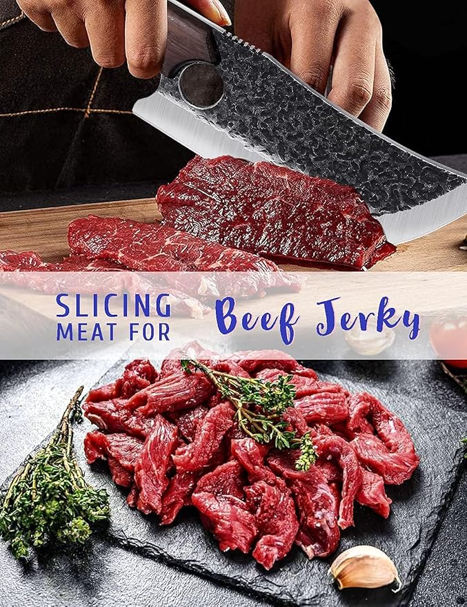 DRGSKL Hand Forged Meat Cleaver Knife Fathers Butcher Knives for Meat Cutting Full Tang Chef Knife with Belt Sheath and Gift Box High Carbon Steel for Kitchen or Camping, Gift for Dad