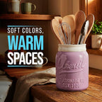 Comfify Wide Mouth Mason Jar Utensil Holder Decorative Kitchenware Organizer Crock, Dishwasher Safe - Kitchen Caddy Purple, Large Size 7" Hight