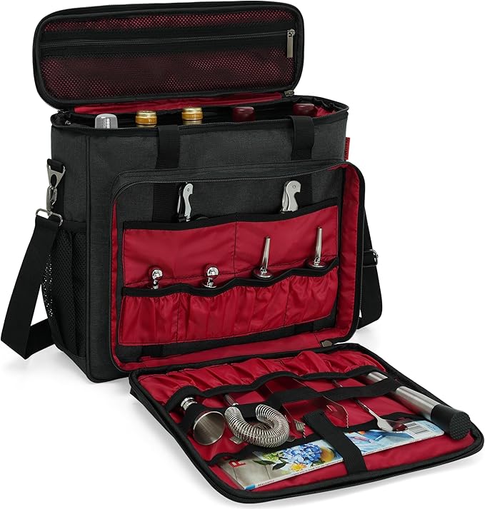 Bartender Bag, Bartender Kit Travel Bag for Cocktail Shaker Set, Portable Carrying Case with Compartments for Wine Bottles, for Travel Home Indoor Outdoor Party(Bag Without Tools)