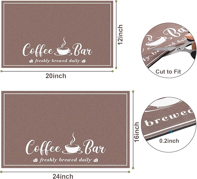 CooRug Absorbent Coffee Mat, Fashion Dish Drying Mat for Kitchen Counter Coffee Bar Accessories Espresso Machine Dish Rack 12" x 20" Brown