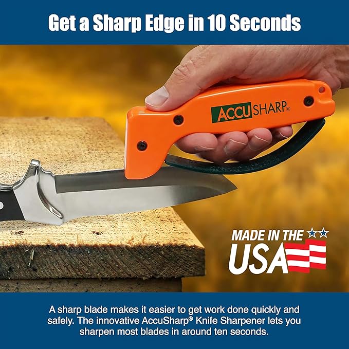 AccuSharp Knife Sharpener, Ergonomic Comfortable Handle, Compact & Easy to Use, Restore and Hone Straight & Serrated Knives, Blaze Orange