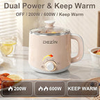 Dezin Hot Pot Electric with Steamer, Rapid Noodles Cooker, Stainless Steel Electric Pot 1.6 Liter, Perfect for Ramen, Egg, Dumpling, Soup, Oatmeal with Temperature Control and Keep Warm Function