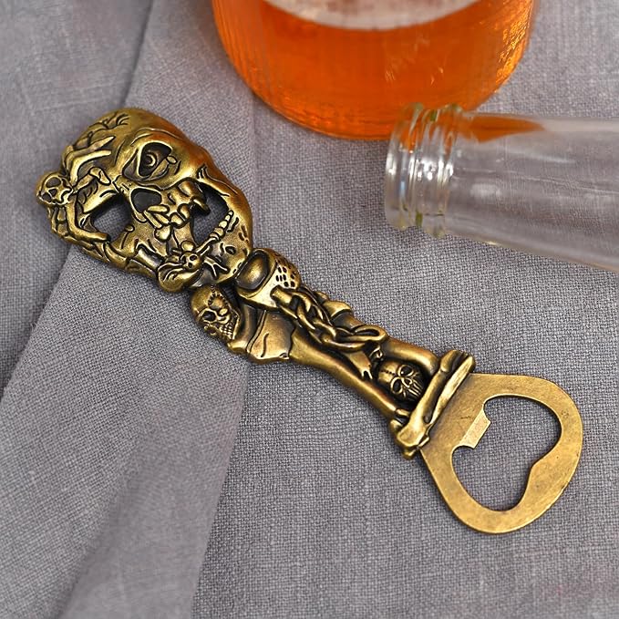 Beer Bottle Opener Skull with Spider，Cool Bottle Opener for Bar Tool, Soda and Beer Cap Remover, Cool & Fun Gadget