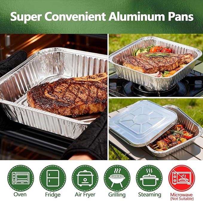 Thickened 20 Pack Heavy Duty Aluminum Pans, 8x8 Small Disposable Aluminum Baking Pans, Square Tin Foil Roasting Tray for Cooking, Meal Prep, Catering, Events, Carton Packaging