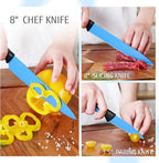 hecef 15 Pieces Kitchen Knife Set with Built-in Sharpening Wooden Block, Dishwasher Safe, High Carbon Stainless Steel Knife Block Set with Steak Knives, Kitchen Scissors (Blue)