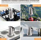 9 Cup 450ml Moka Pot Stainless Steel Espresso Coffee Maker Stovetop Coffeemaker Italian Classic Style Brewing Greca Cafe Mocha Machine for Cafeteras Lover Camping Travel and Home Use 15oz