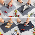 Masthome Index Chopping Board Set, 4-Pieces Plastic Cutting Boards with Food Icons and Storage Stand, BPA Free, Dishwasher Safe, Professional Chopping Board Set for Kitchen