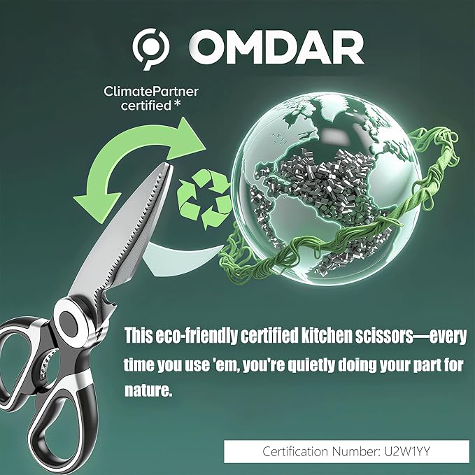 OMDAR Food Grade Kitchen Scissors All Purpose 3 Pack - Heavy Duty Stainless Steel Cooking Shears for Cutting Meat, Food, Fish, Poultry Sharp Sissors for Dishwasher Safe - with Protective Sheath
