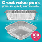 8x8 Disposable Aluminum Pans - 100 Pack Foil Pans For Cooking, Baking Cakes, Roasting & Homemade Breads - Disposable Food Containers