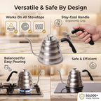 Barista Warrior Gooseneck Kettle with Thermometer - 1.2L Pour Over Coffee & Tea Kettle, 18/8 Stainless Steel Gooseneck Kettle Pot, Precision Pour Drip Spout, Suitable for All-Stoves (40 fl oz)