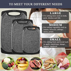 Viretang Plastic Cutting Boards Set of 3 Extra Large for Kitchen, Thick Chopping Board with Deep Juice Grooves, Non‑Slip Feet, Easy Grip Handle, BPA Free, Dishwasher Safe,Black