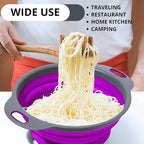 Black and Purple Food Strainer for Kitchen - Small Silicone Colander with Handle for Camping Multifunctional Strainer for Spaghetti and Pasta